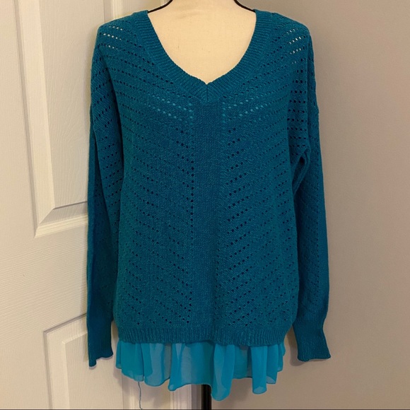 PRANA Knit Ruffle Bottom Ellery Sweater Blue - Picture 2 of 10